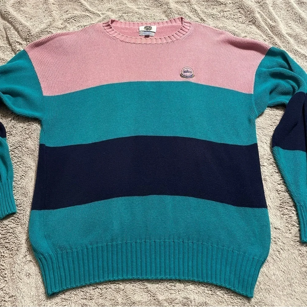 RARE Vintage PGA National Golf Club Colorblock 80’s Sweater Pink Teal Blue - Picture 10 of 10